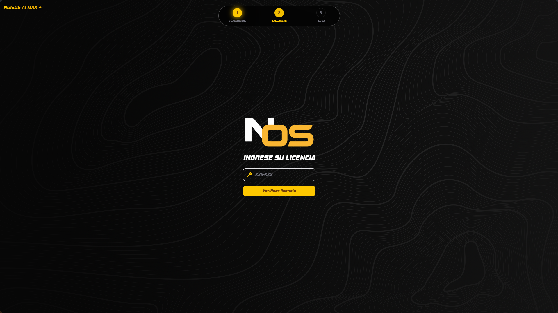 Pantalla de licencia con branding NideOS